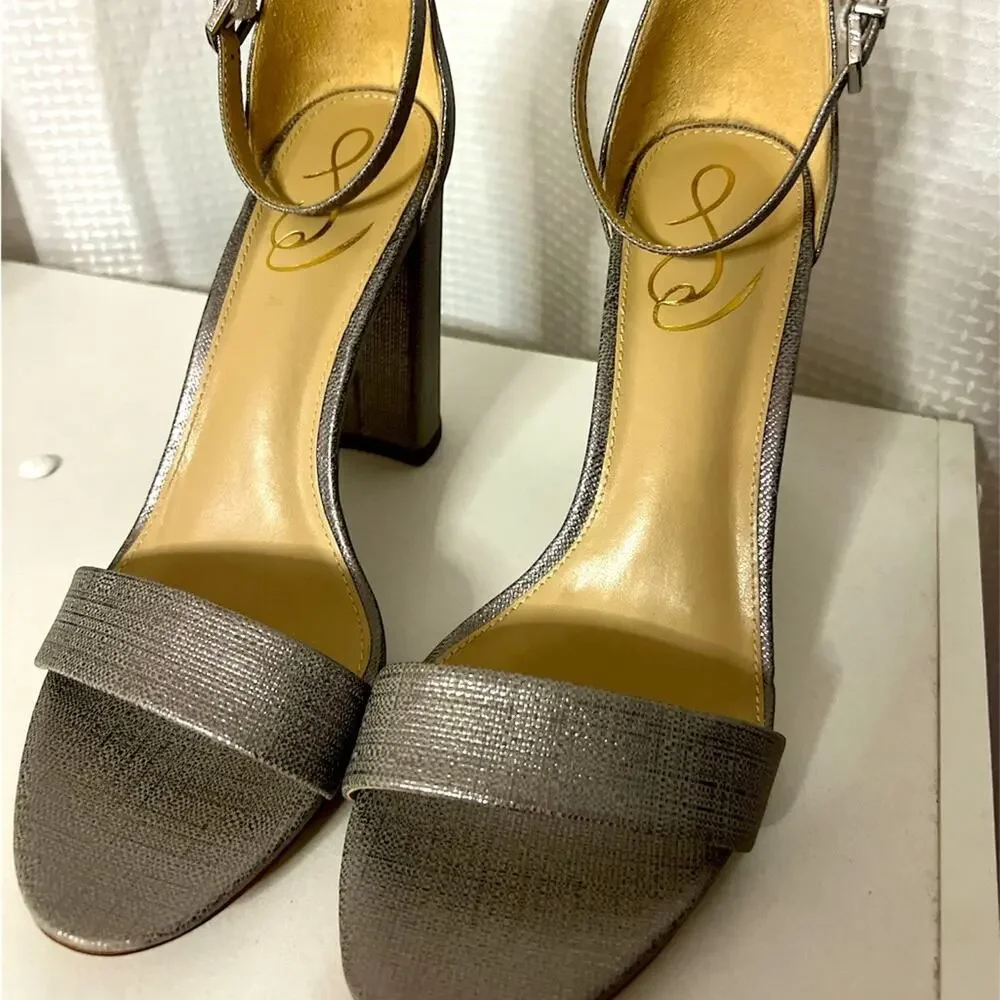 NWOT Sam Edelman Yaro Ankle‎ Strap Sandal Women's Pewter Metallic